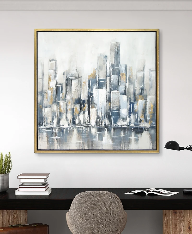 Empire Art Direct Winter Cityscape Textured Glitter Hand Painted Canvas Wall Art, 36" x 36"