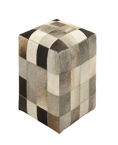 Rosemary Lane Leather Handmade Stool with Patchwork Pattern, 16" x 16" x 16"