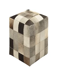 Rosemary Lane Leather Handmade Stool with Patchwork Pattern, 16" x 16" x 16"