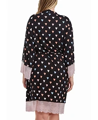 iCollection Tobey Plus Modal Hearts Robe Trimmed Contrast Lace with Self Tie Sash
