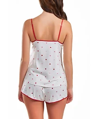 iCollection Women's Kyley Heart Printed Pajama Short Set Trimmed Red