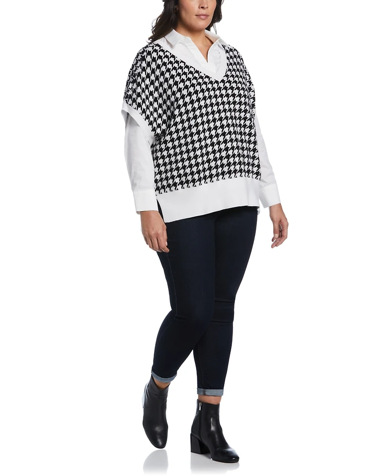Ella Rafaella Plus Houndstooth Vest Sweater