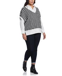 Ella Rafaella Plus Houndstooth Vest Sweater