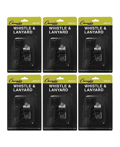 Champion Sports Metal Whistle Lanyard Pack, Set of 6