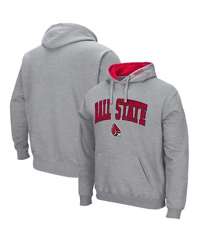 Men's Colosseum Heathered Gray Ball State Cardinals Arch & Logo 3.0 Pullover Hoodie