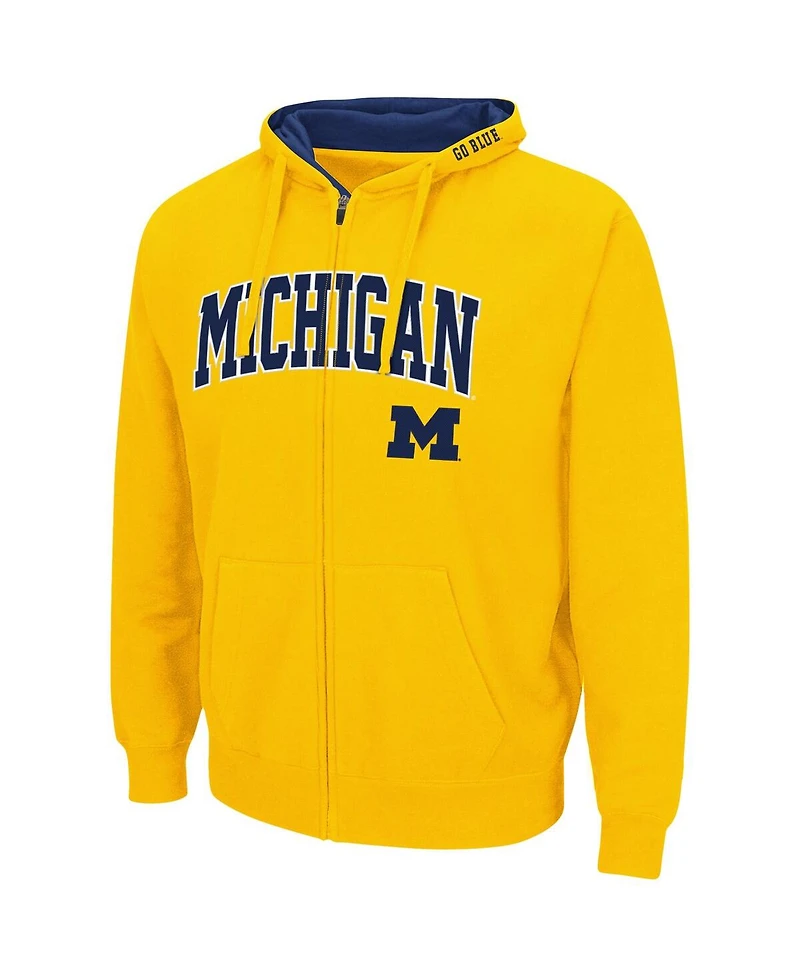Men's Colosseum Maize Michigan Wolverines Arch and Logo 3.0 Full-Zip Hoodie