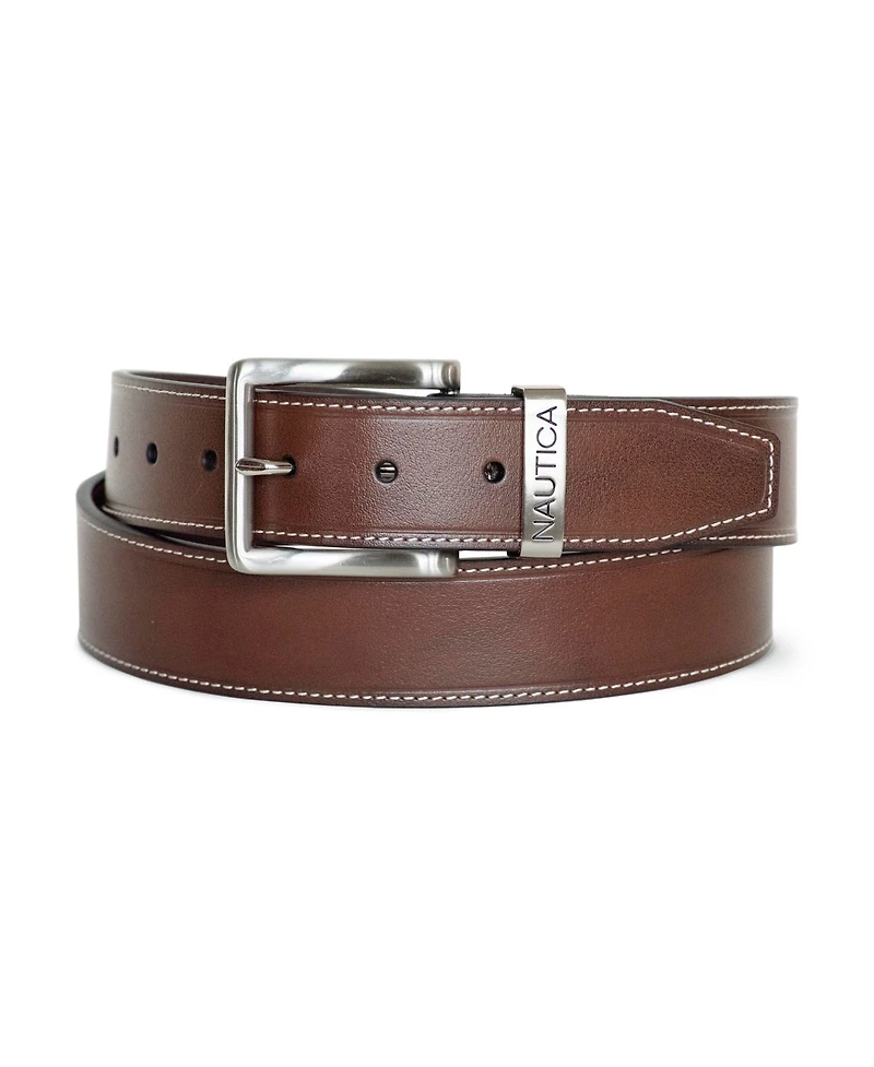 Nautica Men's Leather Jean Belt with Signature Engraved Keeper
