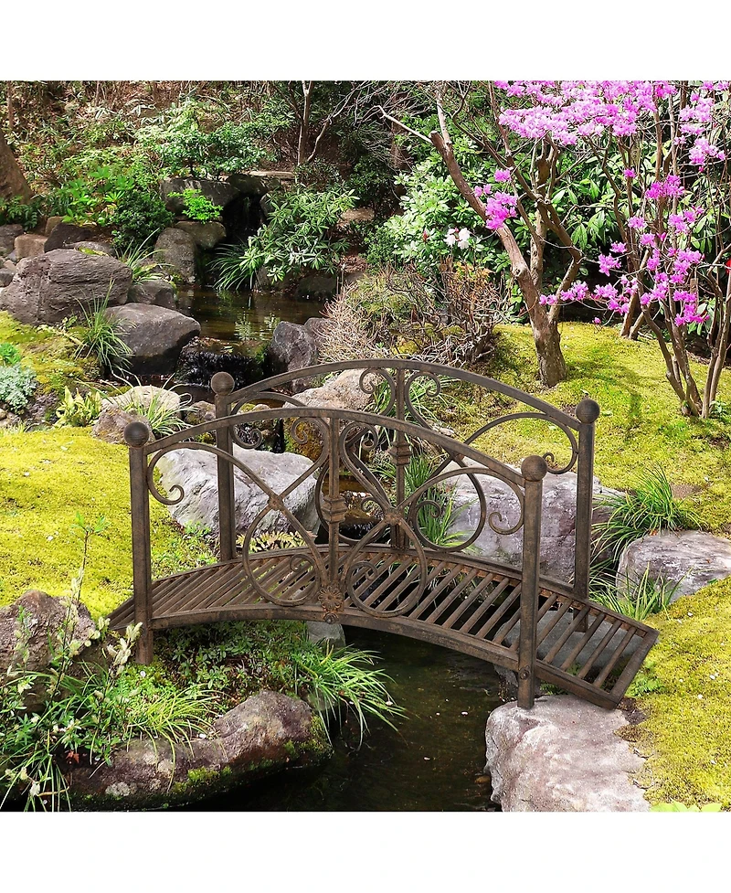 Outsunny Metal Garden Bridge 3.3', Safety Railings, Outdoor Decor for Pond