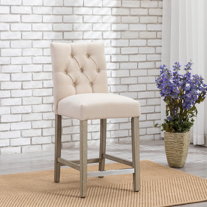 WestinTrends 24" Linen Fabric Tufted Counter Stool