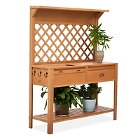 Garden Potting Bench Table Wooden Workstation w/ Metal Screen, Drawer