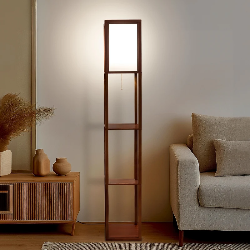 Maxwell 63" Led Shelf Column Floor Lamp with Lantern Shade