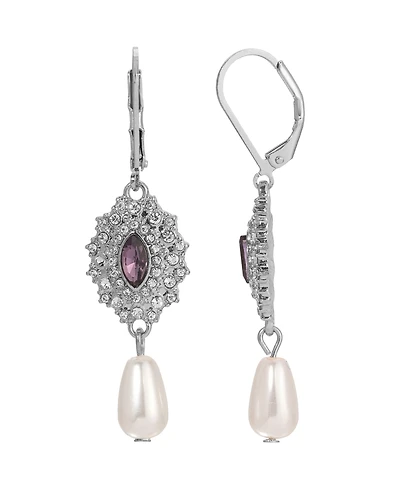 2028 Silver-Tone Colored Stone Imitation Pearl Earrings