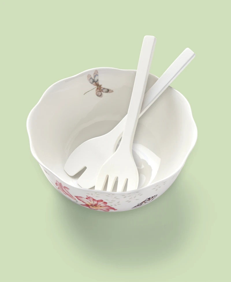 Lenox Butterfly Meadow Salad Bowl with Wooden Servers