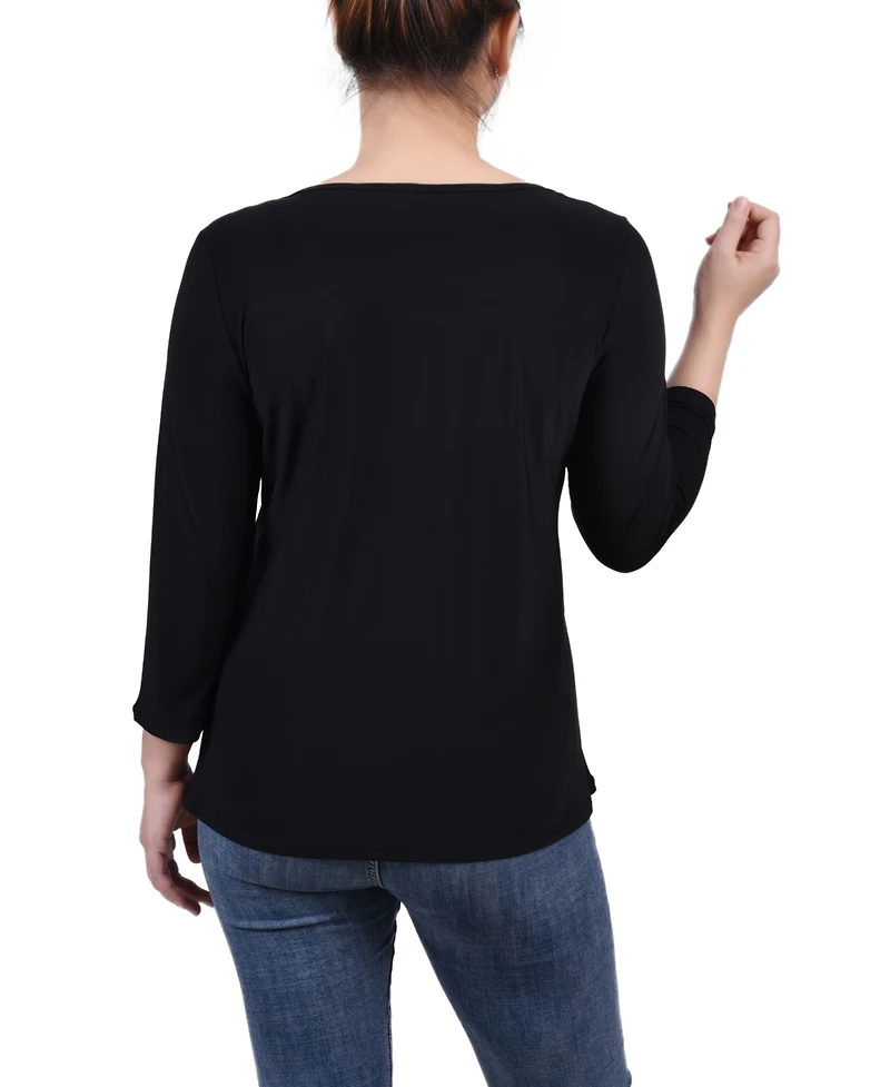 Ny Collection Petite 3/4 Sleeve Cutout Top