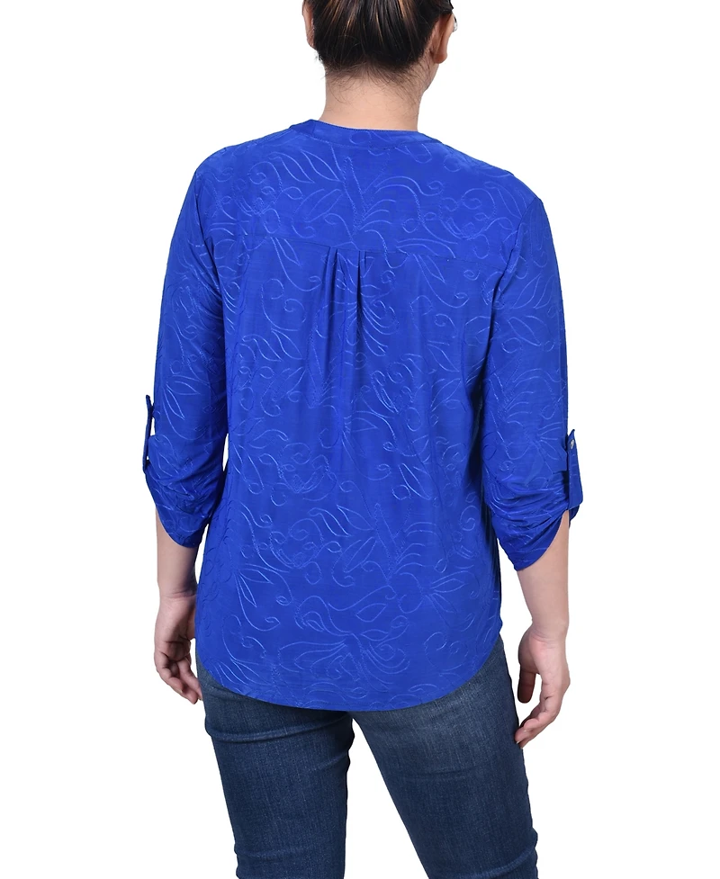 Ny Collection Petite 3/4 Roll Tab Pullover Top