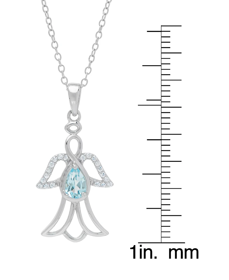 Blue Topaz (1/2 ct. t.w.) & Cubic Zirconia Openwork Angel 18" Pendant Necklace in Sterling Silver