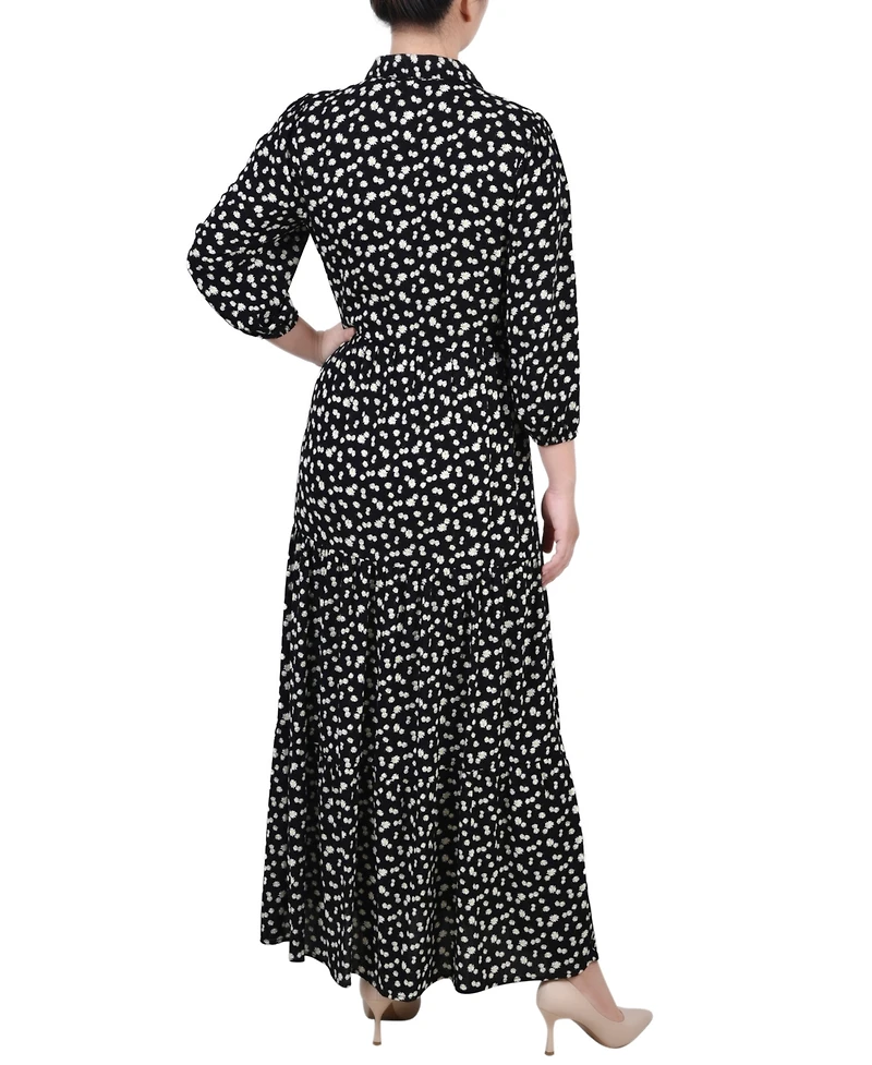 Ny Collection Petite 3/4 Sleeve Crinkle Tiered Maxi Dress