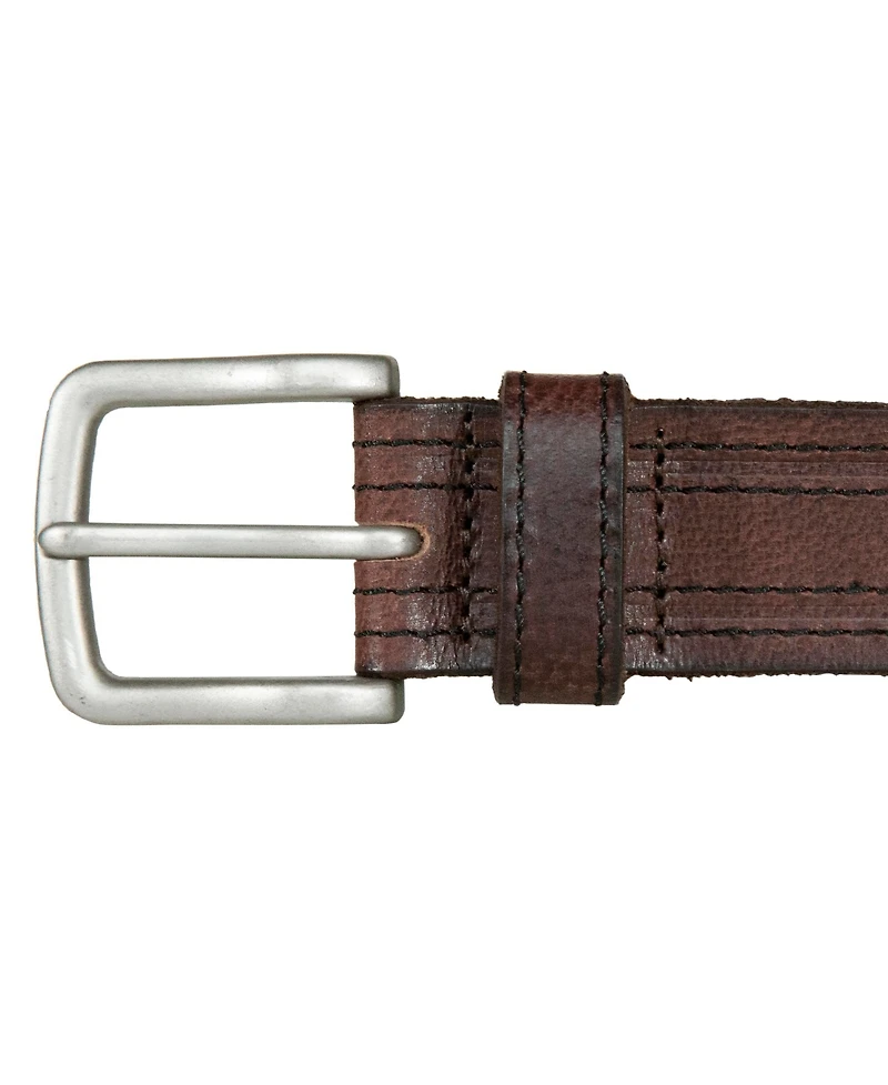 Lucky Brand Men's Antique-Like Leather Belt with Darker Stitching Detail