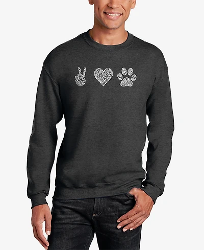 La Pop Art Men's Peace Love Dogs Word Crew Neck Sweatshirt