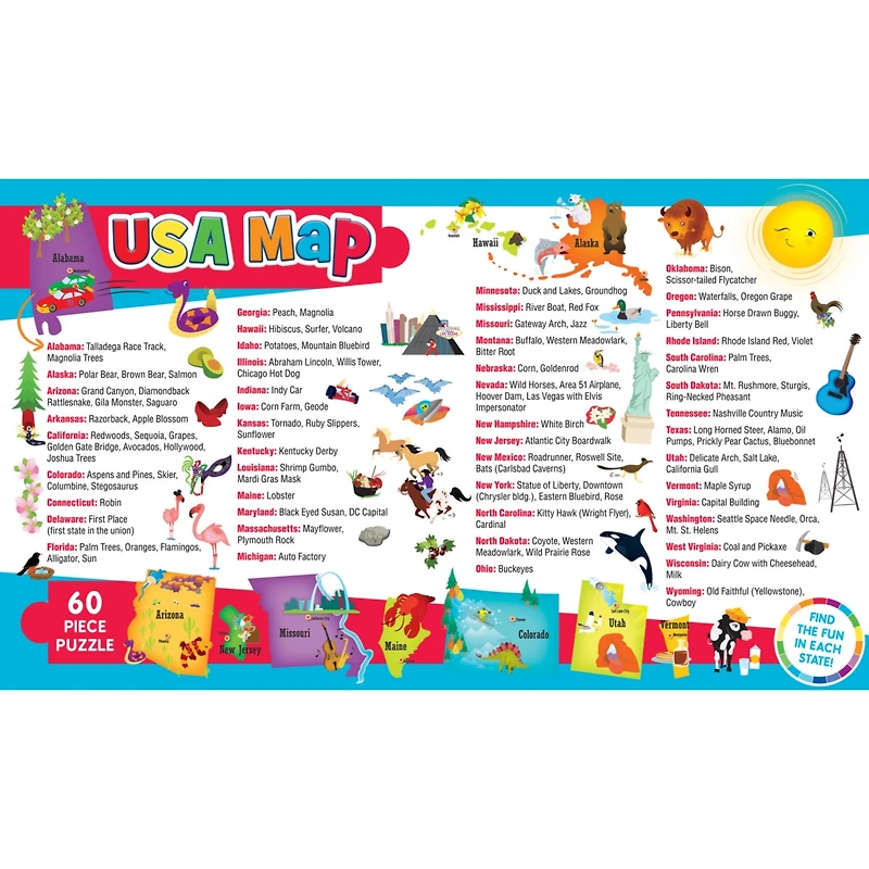 Explorers - Usa Map with State Shaped pieces 60 Piece Kids Puzzle