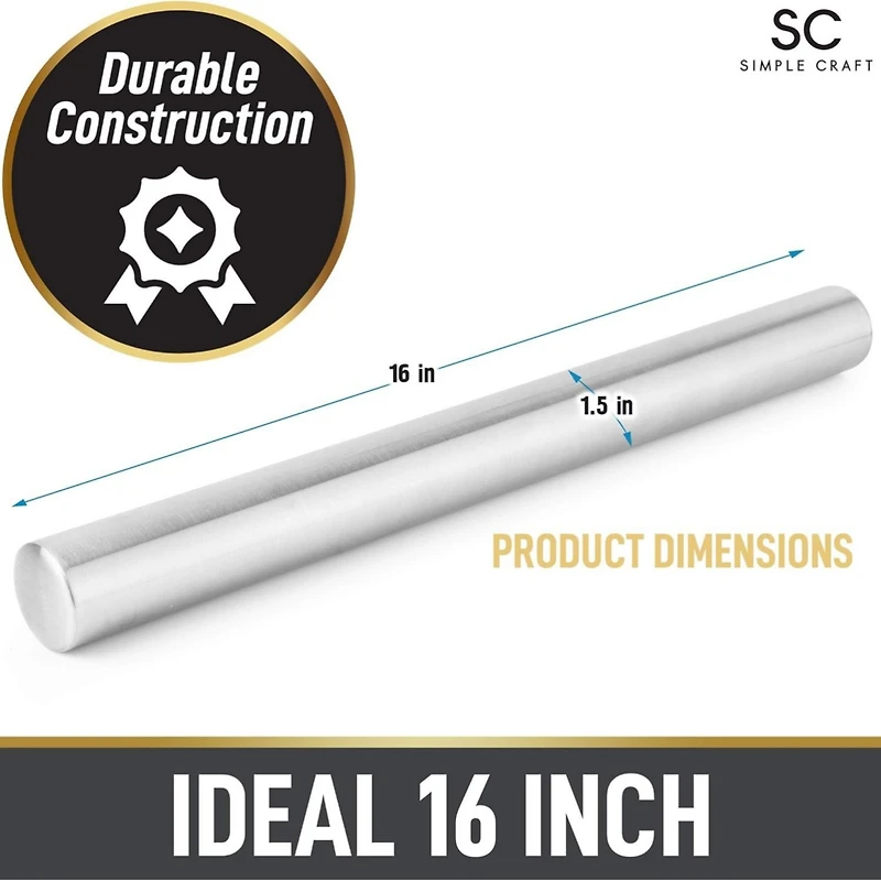 Smooth Tapered Professional French Stainless Steel Rolling Pin