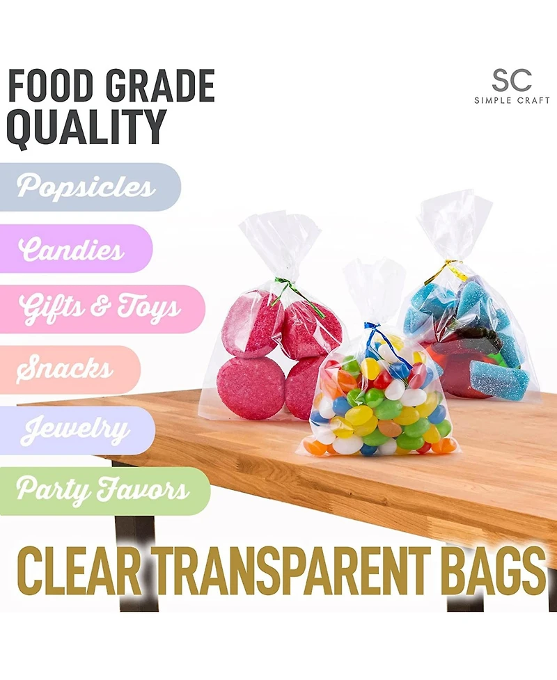 4 x 6 Inches Clear Cellophane Candy Bags With Ties - 200 Piece