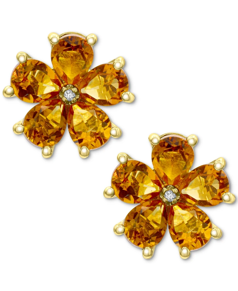 Citrine (2-7/8 ct. t.w.) & Diamond Accent Flower Stud Earrings in 14k Gold-Plated Sterling Silver