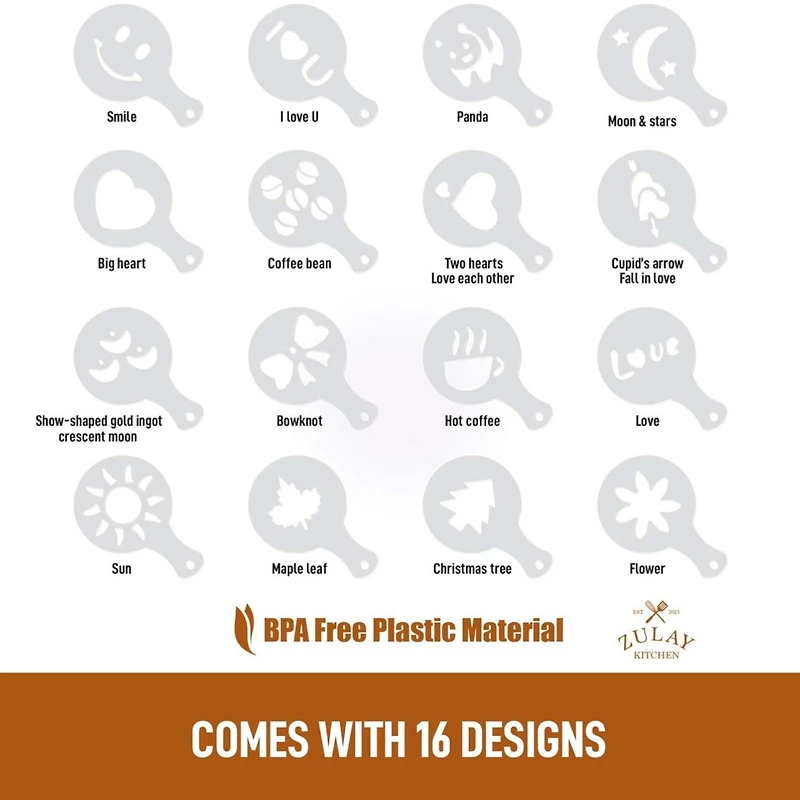 Plastic Stencils for Latte Art 16-Pc.