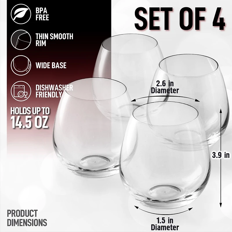 Zulay Kitchen 4 Piece Stemless Wine Glasses Set