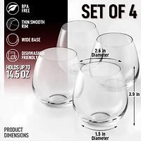 Zulay Kitchen 4 Piece Stemless Wine Glasses Set