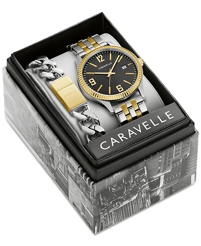 Caravelle designed by Bulova Men's Two-Tone Stainless Steel Bracelet Watch 41mm Gift Set