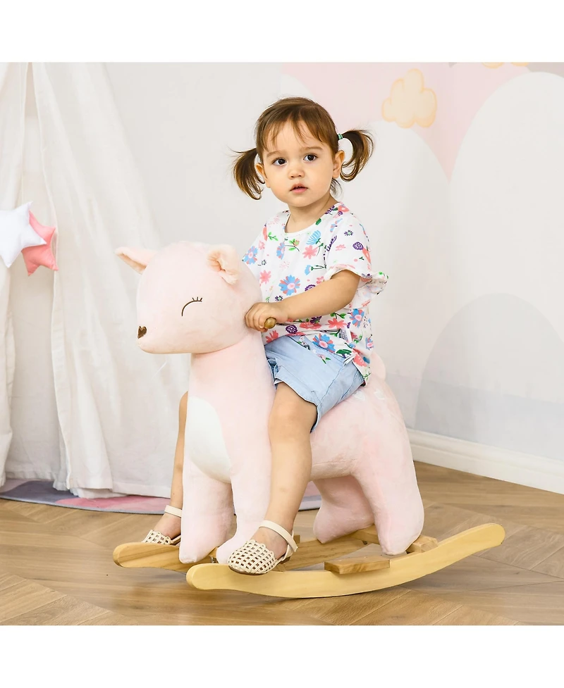 Qaba Kids Rocking Horse, Deer Shaped Ride on Horse with Realistic Sound