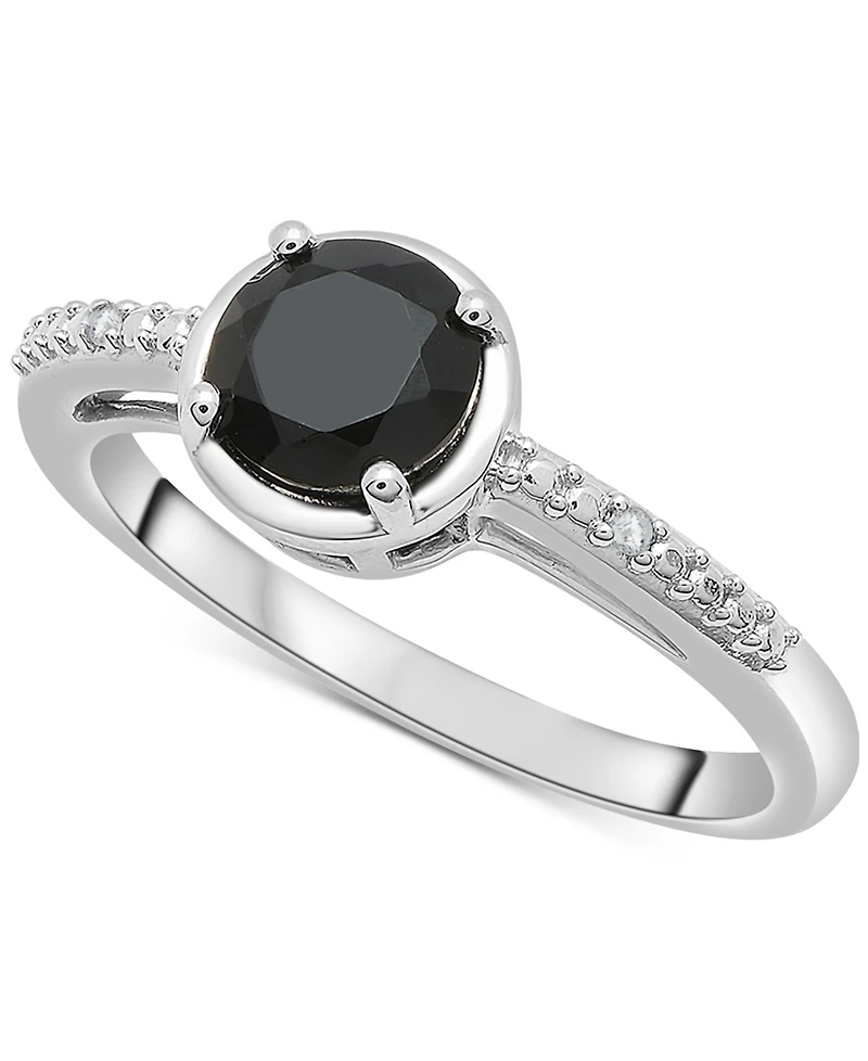 3-Pc. Set Onyx & Diamond Accent Pendant Necklace, Ring and Hoop Earrings in Sterling Silver
