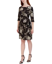 Robbie Bee Plus Floral-Print Side-Knot 3/4-Sleeve Sheath Dress