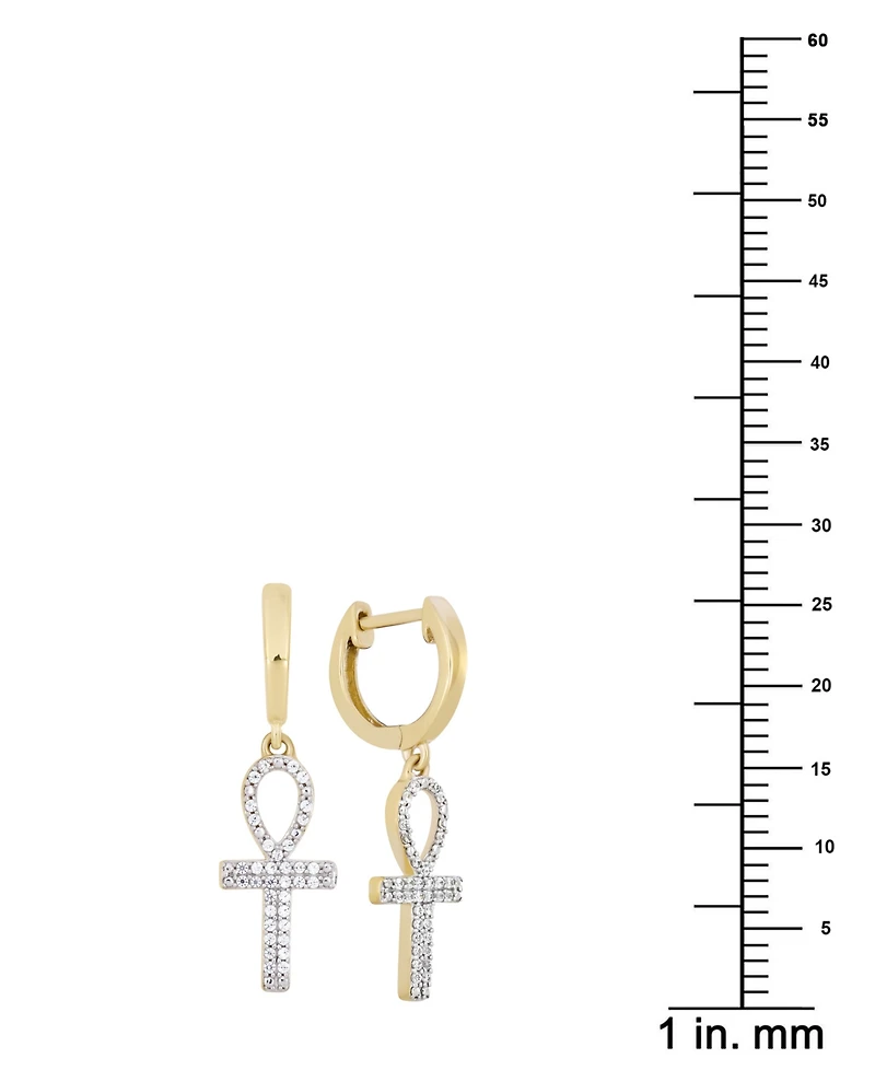 Men's Diamond Ankh Cross Dangle Hoop Earrings (1/6 ct. t.w.) in 10k Gold