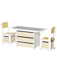 Qaba Kids Activity Table and Chairs Set with 3 Surfaces, Kids Drawing Table