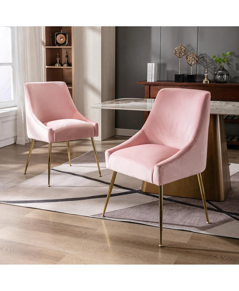 Upholstered Performance Velvet Accent Chair With Metal Leg (Set of 2)