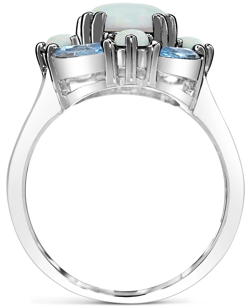 Lab-Grown Opal (1-1/2 ct. t.w.) & Swiss Blue Topaz (1-1/8 ct. t.w.) Cluster Ring in Sterling Silver