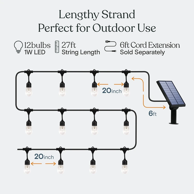 Brightech Ambience Pro 27 ft. Outdoor Solar Led 1-Watt String Lights with Soft White Hue
