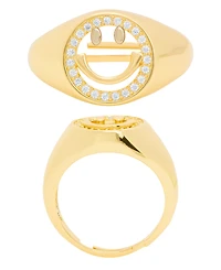 Macy's Gold Plated Cubic Zirconia Smiley Face Ring