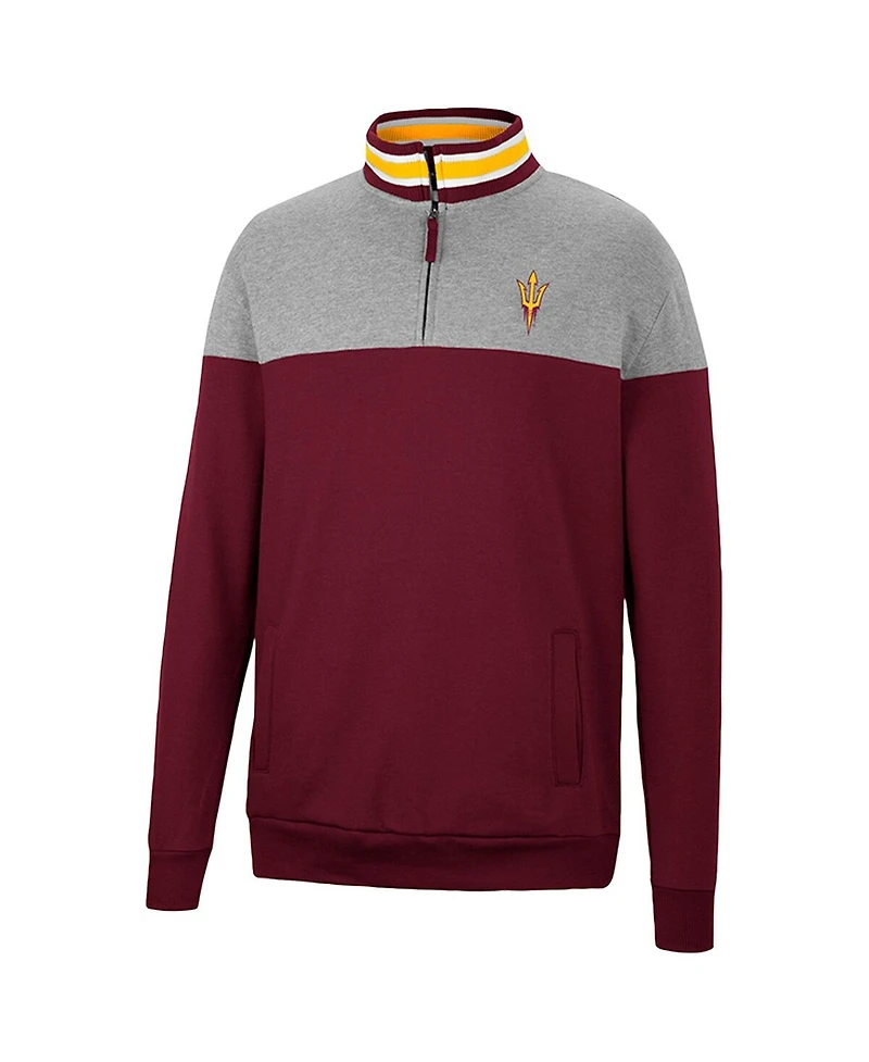 Men's Colosseum Heathered Gray and Maroon Arizona State Sun Devils Be the Ball Quarter-Zip Top