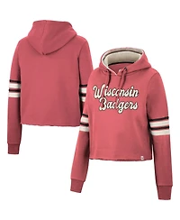 Women's Colosseum Red Wisconsin Badgers Retro Cropped Pullover Hoodie
