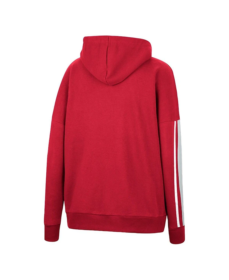 Women's Colosseum Crimson Oklahoma Sooners Serena Oversized Sleeve Striping V-Neck Pullover Hoodie