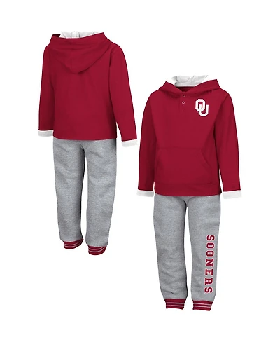Toddler Boys Colosseum Crimson and Heathered Gray Oklahoma Sooners Poppies Pullover Hoodie Sweatpants Set