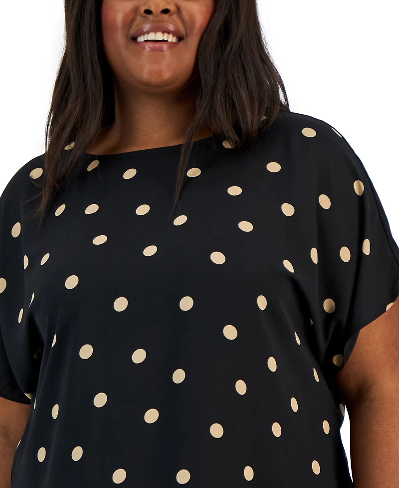 Anne Klein Plus Printed Bateau-Neck Short-Sleeve Blouse