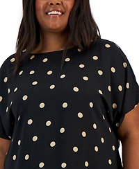 Anne Klein Plus Printed Bateau-Neck Short-Sleeve Blouse