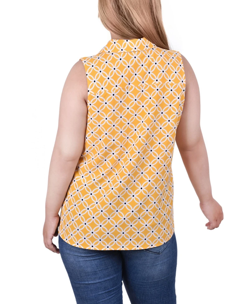 Ny Collection Plus Size Sleeveless Notch Collar Button Front Blouse