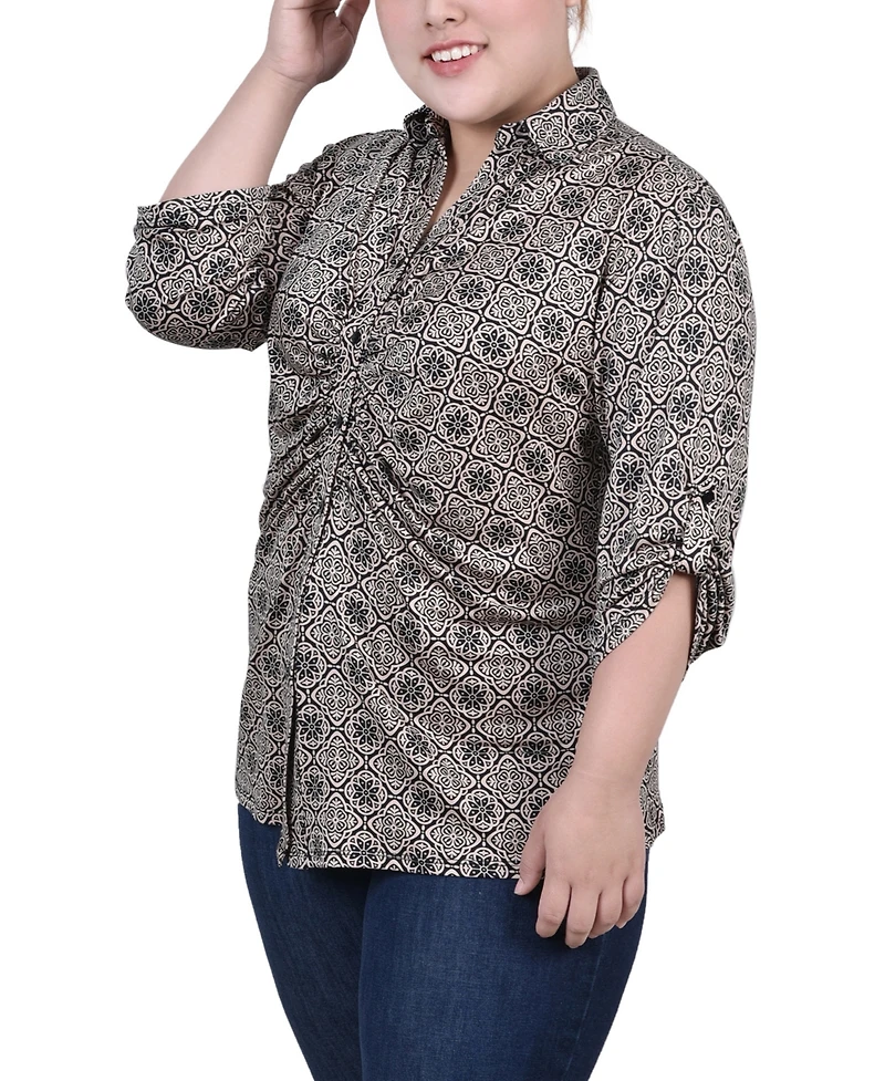 Ny Collection Plus 3/4 Roll Tab Rouched-Front Top