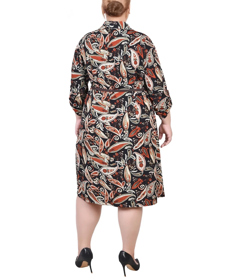 Ny Collection Plus 3/4 Roll Tab Sleeve Shirtdress