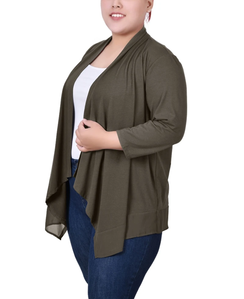 Ny Collection Plus 3/4 Sleeve Sharkbite Hem Cardigan